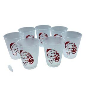 Dolly Parton Holiday Frosted Plastic Cups Set 7 Santa 16 Oz Reusable Drinkware
